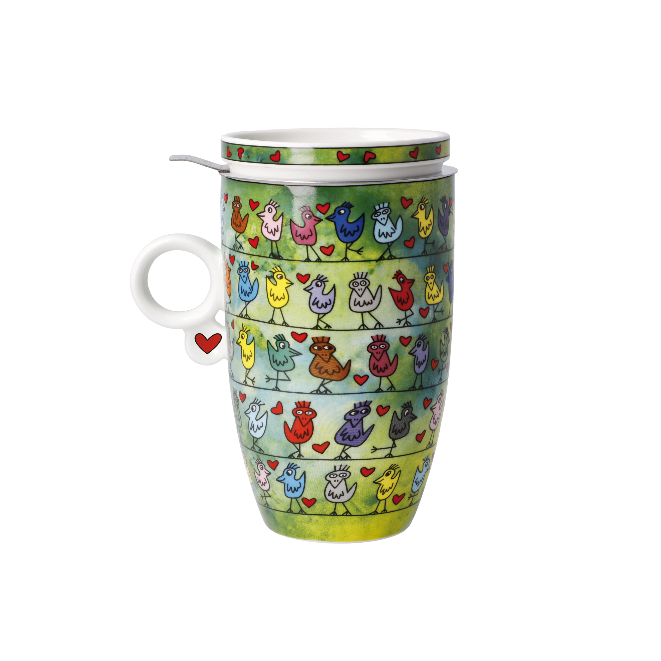 JAMES RIZZI Teetasse mit Deckel und Sieb  - Birds on a Love Wire - POP ART